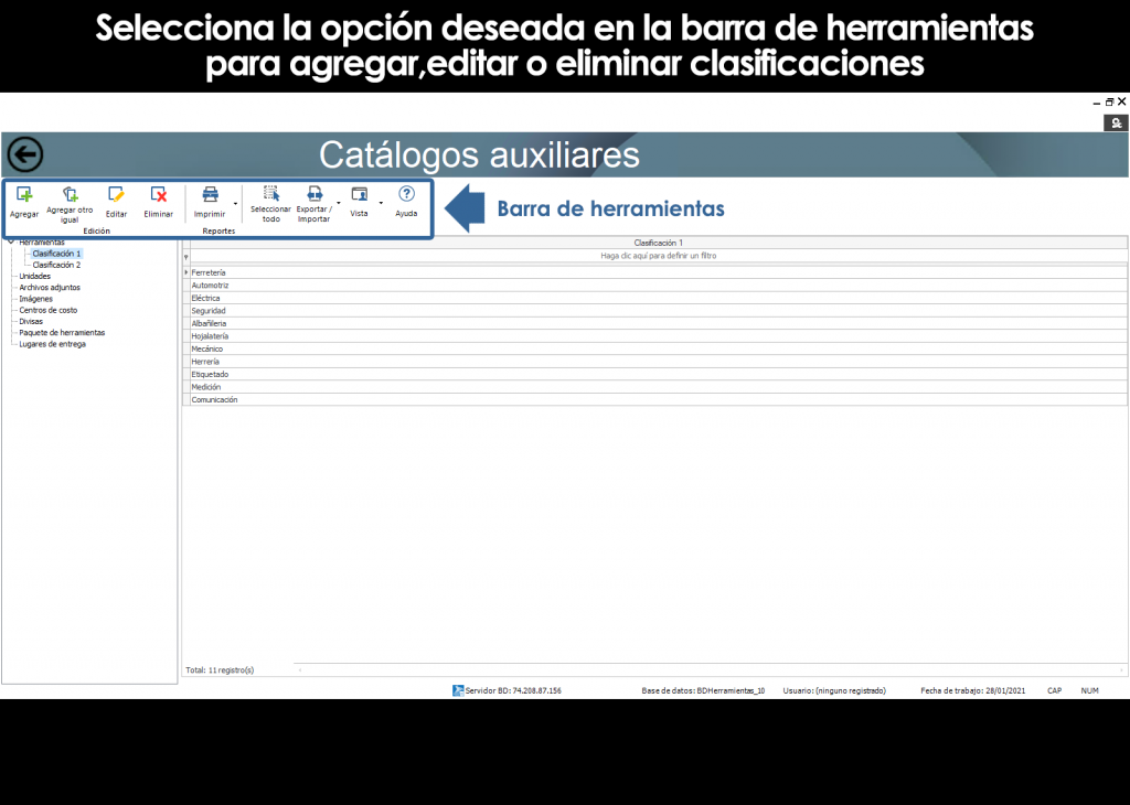 Información en la edición del catálogo de herramientas – Centro de ...